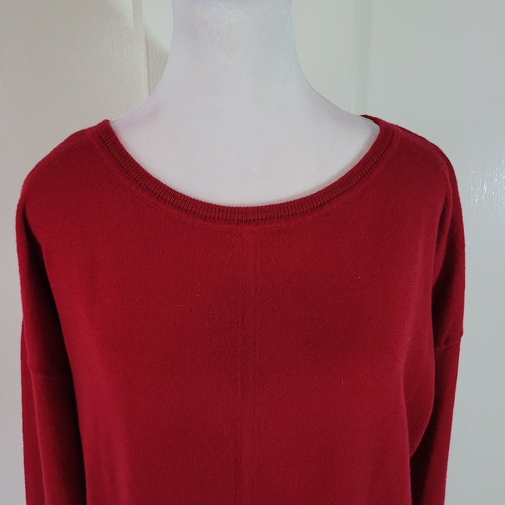Talbots Size 1X Merino Wool Sweater Womens Red Crew Neck Long Sleeve Tunic - Picture 3 of 9